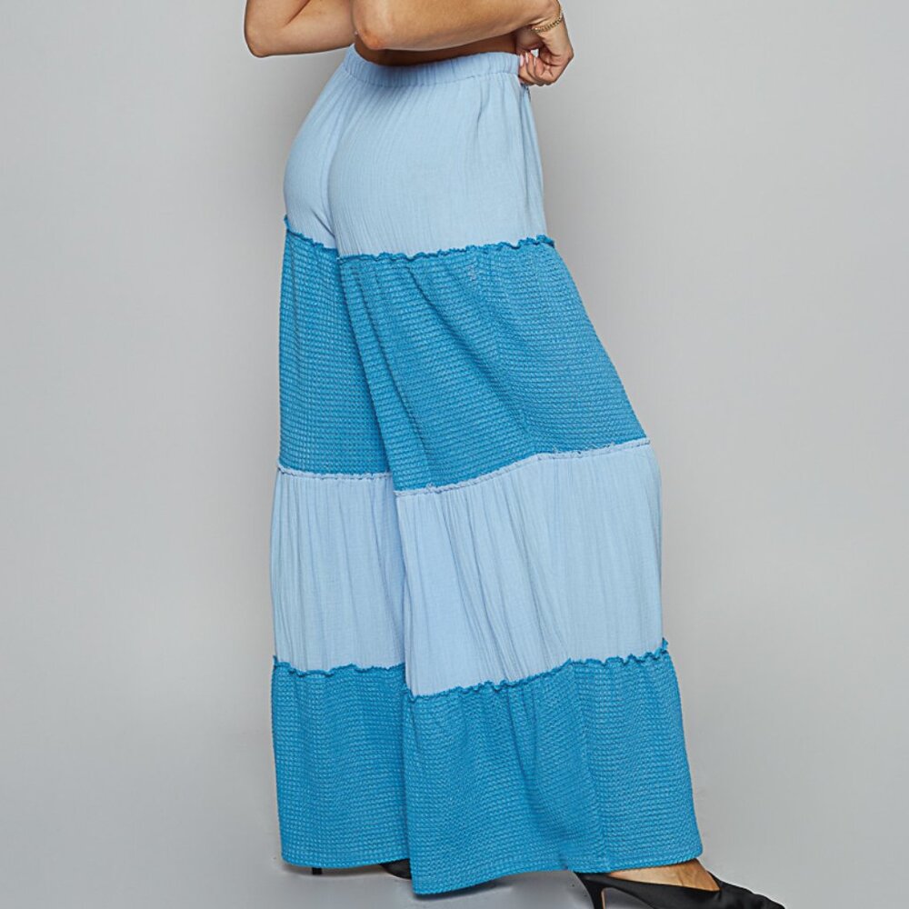 POL Water Blue Wide Leg Pants, Double Gauze & Thermal, Raw Edge Detail -… - Picture 3 of 5